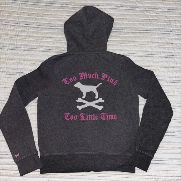 PINK Victoria's Secret Tops - Victoria’s Secret PINK Vintage Too Much Pink Too Little Time Crossbone Hoodie -M